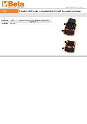 Beta 31/B6N 6 darabos kiütő készlet tartós poliészterből készült összetekerhető tokban 2-3-4-5-6-8 mm