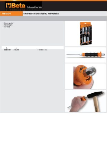 Beta 31BM/D6 6 darabos kiütőkészlet, markolattal 2-3-4-5-6-8 mm