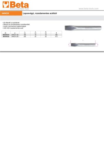 Beta 34INOX Lapos véső, rozsdamentes acélból 200mm