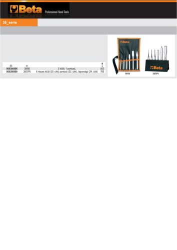 Beta 38/SP6 6 részes kiütő,pontozó , laposvágó és keresztvágó szerszám szerszám készlet tartóval (38/SPV)