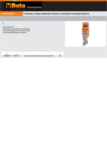 Beta 42INOX/SC9 9 darabos nemesacél csillag-villáskulcs készlet, kompakt tartóval