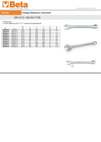 Beta 42SLIM/8 VÉKONYÍTOTT VÉGŰ CSILLAG-VILLÁSKULCS 8mm
