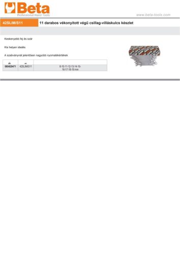 Beta 42SLIM/S11 11 darabos vékonyított végű csillag-villáskulcs készlet