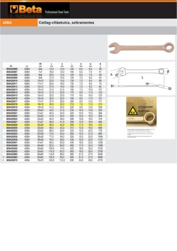 Beta 42BA Csillag-villáskulcs, szikramentes 6mm
