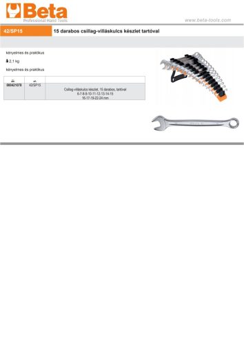 Beta 42/SP15 15 darabos csillag-villáskulcs készlet tartóval