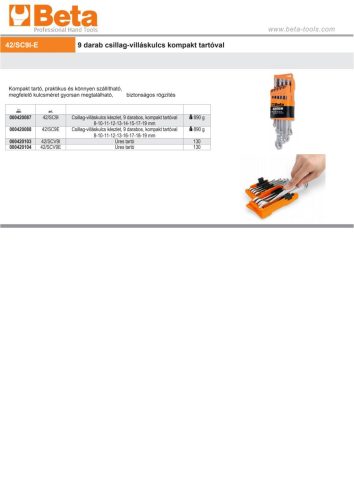Beta 42/SC9E 9 darabos csillag-villáskulcs készlet kompakt tartóval