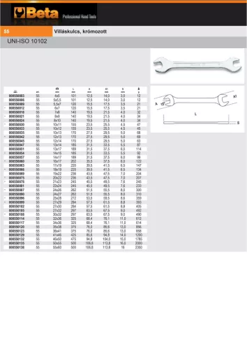 Beta 55 Villáskulcs, krómozott 5x5,5mm