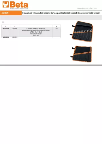 Beta 55/B8N 8 darabos villáskulcs készlet tartós poliészterből készült összetekerhető tokban