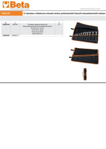 Beta 55/B12N 12 darabos villáskulcs készlet tartós poliészterből készült összetekerhető tokban