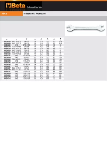 Beta 55AS Villáskulcs, krómozott 15/16x1"