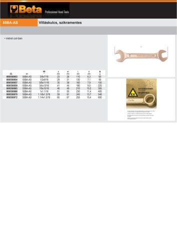Beta 55BA-AS Villáskulcs, szikramentes 1x1.1/16"