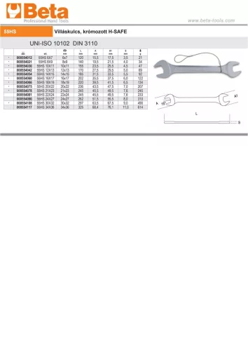 Beta 55HS Villáskulcs, krómozott H-SAFE 6x7mm