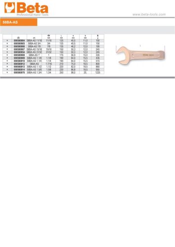 Beta 58BA-AS Ütővilláskulcs, szikramentes 11/16"