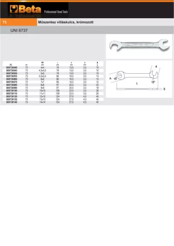 Beta 73 Műszerész villáskulcs, krómozott 8mm