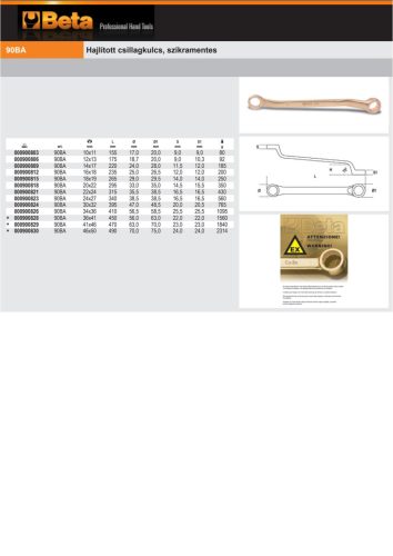 Beta 90BA Hajlított csillagkulcs, szikramentes 21x23mm