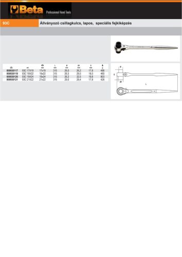 Beta 93C Állványozó csillagkulcs, lapos, speciális fejkiképzés 17x19mm