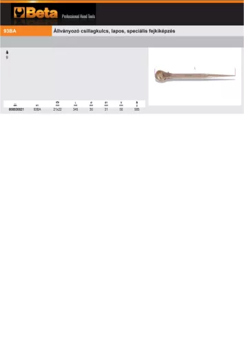Beta 93BA Állványozó csillagkulcs, lapos, speciális fejkiképzés 21x22mm