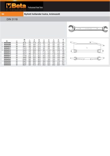 Beta 94 Nyitott hollander kulcs, krómozott 10x11mm