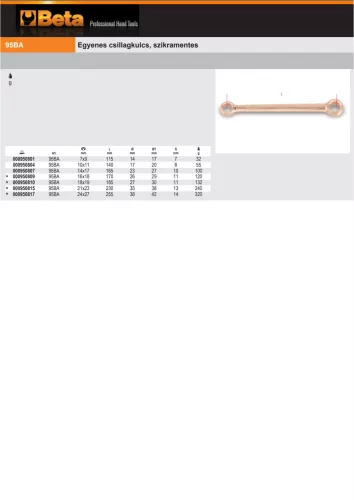 Beta 95BA Egyenes csillagkulcs, szikramentes 10x11mm