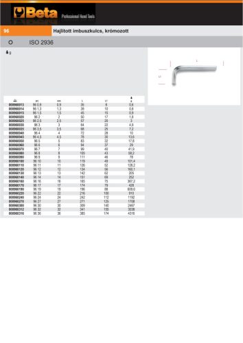 Beta 96 Hajlított imbuszkulcs, krómozott 32mm