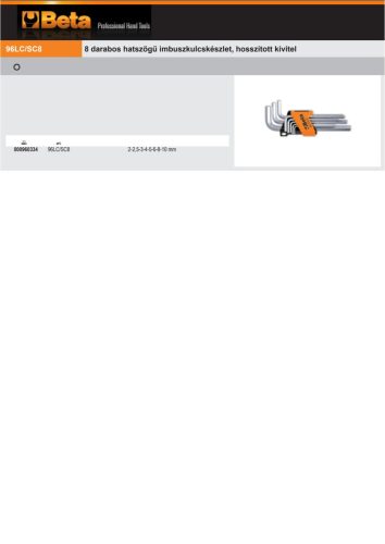 Beta 96LC/SC8 8 részes hajlított hosszú imbuszkulcs szerszám készlet (96LC)