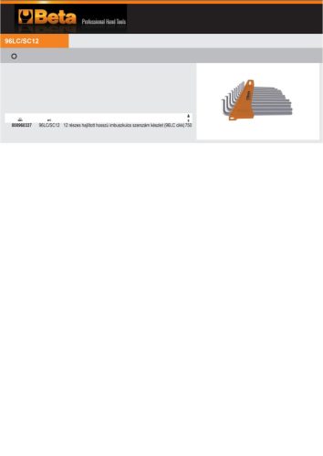 Beta 96LC/SC12 12 részes hajlított hosszú imbuszkulcs szerszám készlet (96LC)