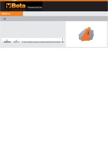 Beta 96/SC12 12 részes hajlított imbuszkulcs szerszám készlet (96) tartóval