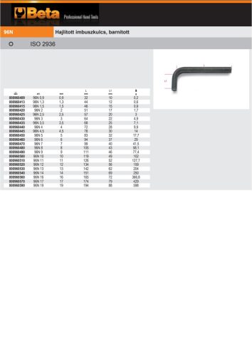 Beta 96N Hajlított imbuszkulcs, barnított 1,5mm