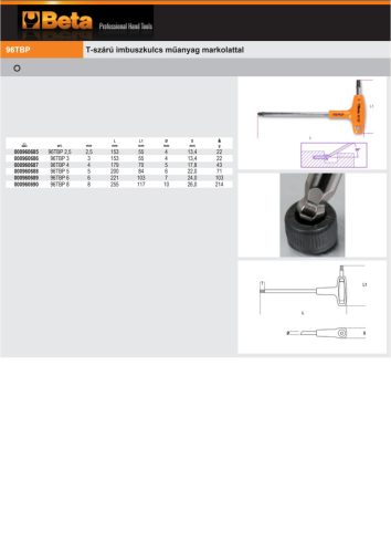 Beta 96TBP T-szárú imbuszkulcs műanyag markolattal 2,5mm