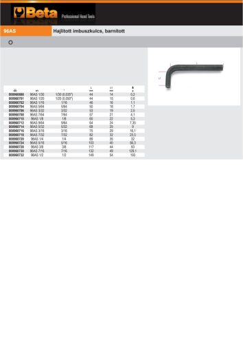 Beta 96AS Hajlított imbuszkulcs, barnított 7/32"