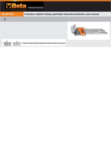 Beta 96LBP/SC9 9 darabos Hajlított hatlapú gömbfejű imbuszkulcskészlet, extra hosszú