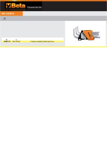 Beta 96C-AS/SC9 9 darabos hatlapfejű hajlított belső kulcs krómozott