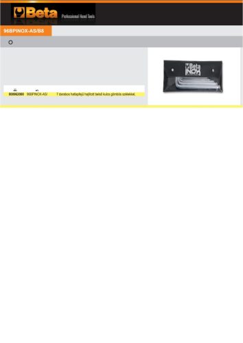 Beta 96BPINOX-AS/B8 8 darabos hatlapfejű hajlított belső kulcs gömbös szélekkel, rozsdamentes acélból, tasakban