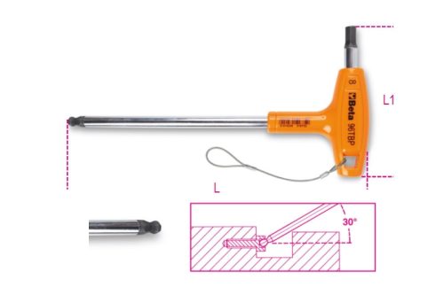 Beta 96TBP-HS Hajlított gömbfejű imbuszkulcsok nagy nyomatékú T-markolattal, krómozott, H-SAFE 2,5mm