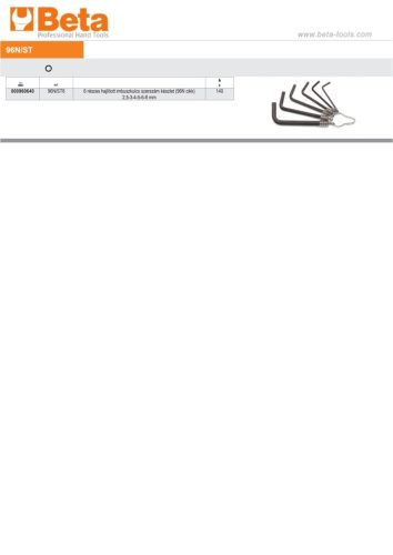Beta 96N/ST6 6 részes hajlított imbuszkulcs szerszám készlet (96N cikk)