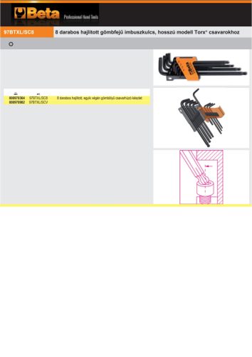 Beta 97BTxL/SC8 8 darabos hajlított, egyik végén gömbölyű csavarhúzó készlet Torx® csavarokhoz