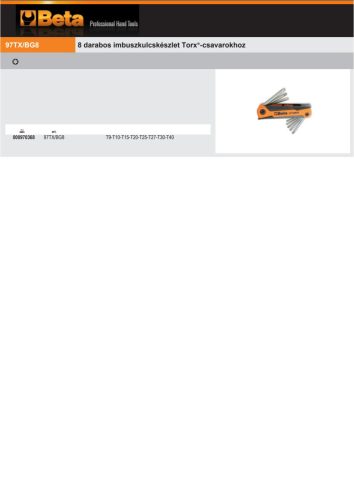 Beta 97Tx/BG8 8 darabos imbuszkulcskészlet Torx®-csavarokhoz