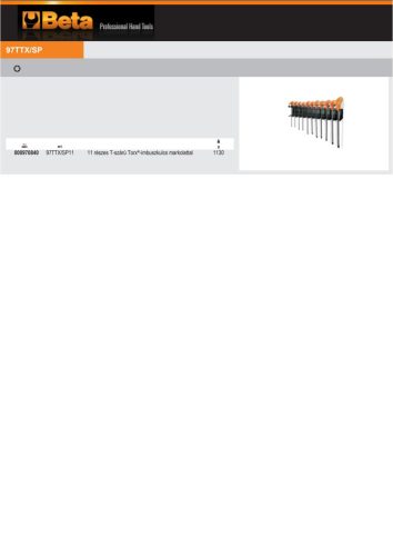 Beta 97TTx/SP11 11 részes T-szárú Torx®-imbuszkulcs markolattal szerszám készlet tartóval