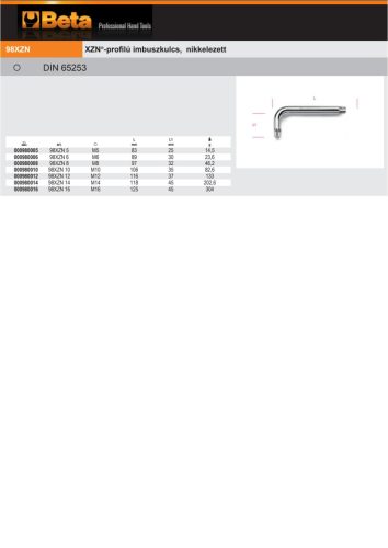 Beta 98xZN xZN®-profilú imbuszkulcs, nikkelezett xZN12