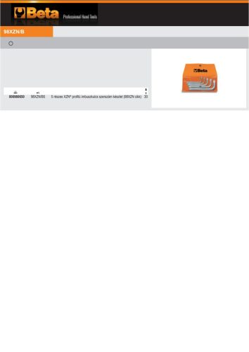 Beta 98xZN/B5 5 részes xZN® profilú imbuszkulcs szerszám készlet műanyag dobozban