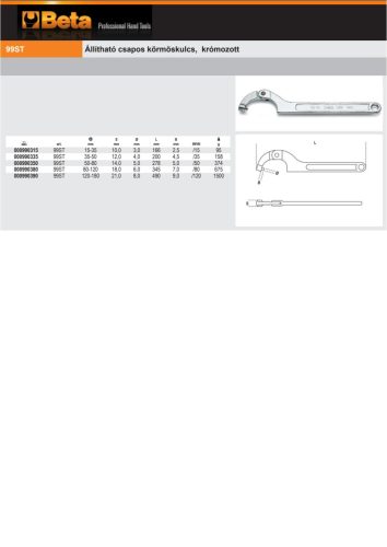 Beta 99ST Állítható csapos körmöskulcs, krómozott 15-35mm