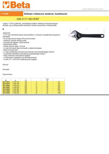 Beta 111EN 300 Állítható villáskulcs skálával, foszfátozott 300mm