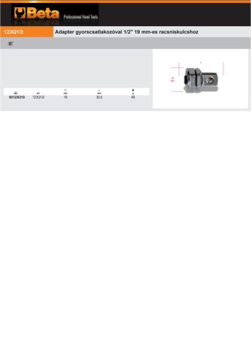 Beta 123Q1/2 Adapter 19 mm-es racsniskulcshoz 1/2"-os dugókulcsokhoz