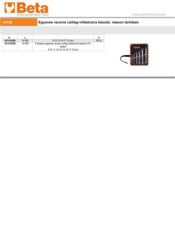 Beta 141/B6 6 részes egyenes racsnis csillag-villáskulcs készlet, vászon tartóban