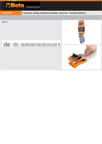 Beta 142/SC9I 9 részes irányváltós racsnis csillag-villáskulcs készlet kompakt tartóval