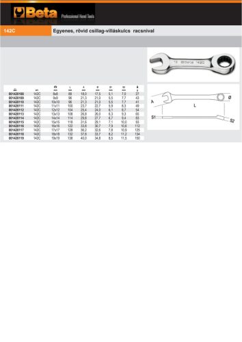 Beta 142C Egyenes, rövid csillag-villáskulcs racsnival 8mm