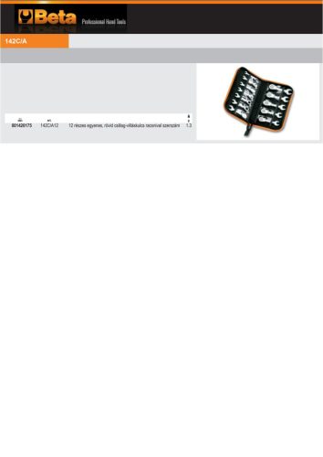 Beta 142C/A12  12 részes egyenes, rövid racsnis csillag-villáskulcs készlet egységcsomagban