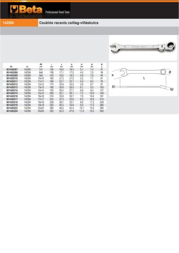 Beta 142SN Csuklós racsnis csillag-villáskulcs 24mm