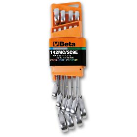   Beta 142MC/SC9E 9 darabos színezett irányváltós racsnis csillag-villáskulcs készlet kompakt tartóval