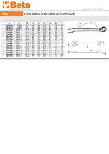 Beta 142HS Csillag-villáskulcs irányváltós racsnival H-SAFE 8mm